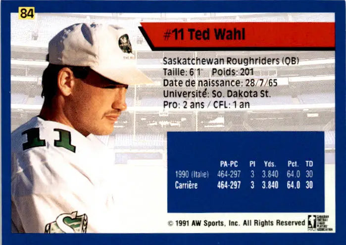 1991 All World CFL French #84 Ted Wahl - Football Card Single