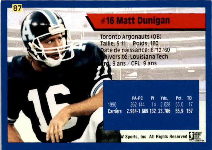 1991 All World CFL French #87 Matt Dunigan - Football Card Single