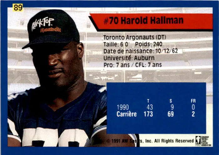 1991 All World CFL French #89 Harold Hallman - Football Card Single