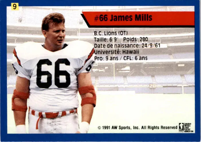 1991 All World CFL French #9 James Mills - Football Card Single