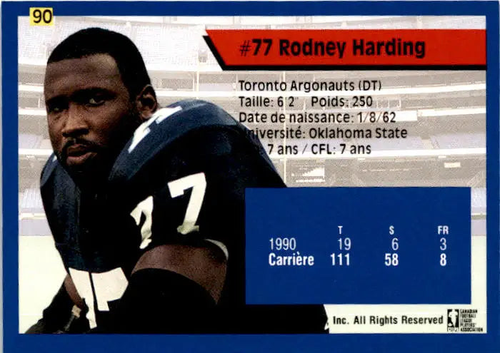 1991 All World CFL French #90 Rodney Harding - Football Card Single