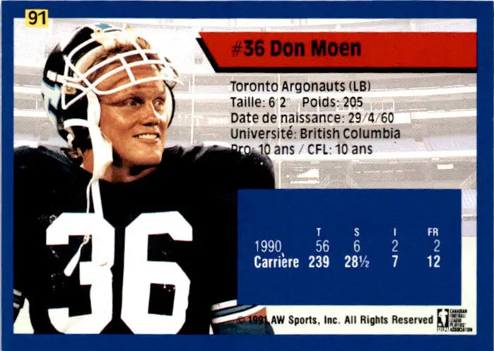 1991 All World CFL French #91 Don Moen - Football Card Single