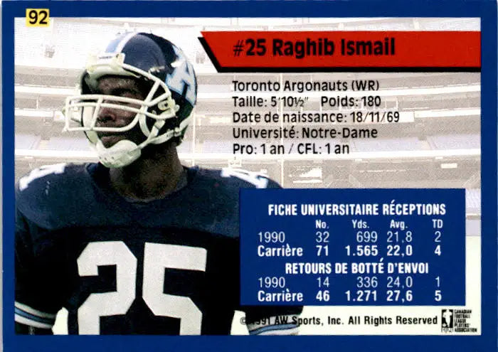 1991 All World CFL French #92 Raghib Ismail - Football Card Single