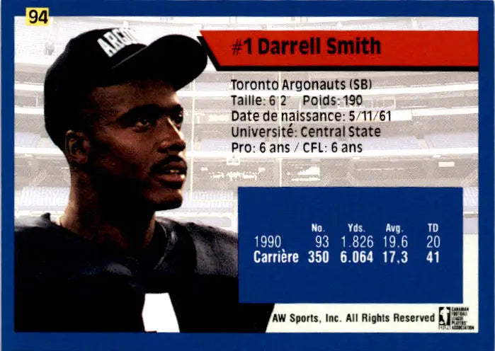 1991 All World CFL French #94 Darrell Smith - Football Card Single
