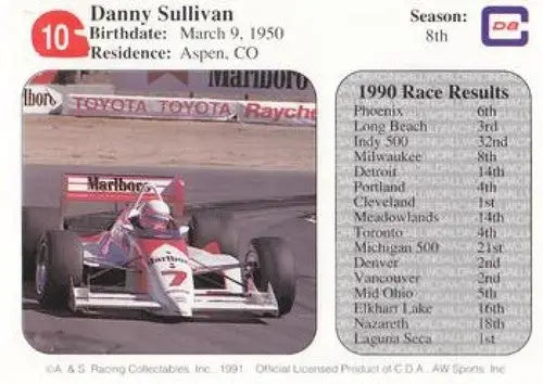 1991 All World Indy #10 Danny Sullivan NM Near Mint ID:6671 - Racing Card Single