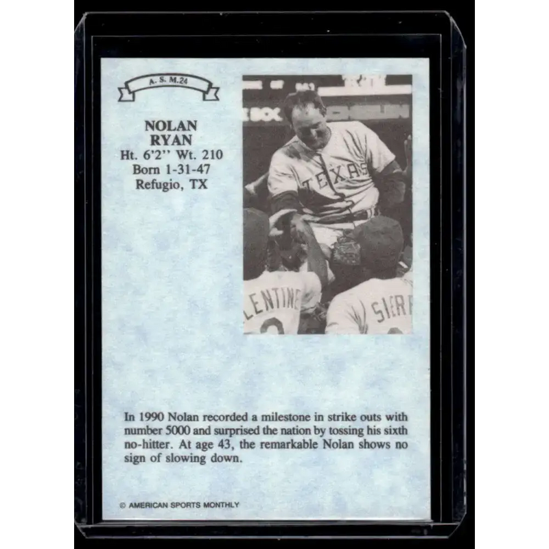 1991 American Sports # Nolan Ryan Texas Rangers NM-MT Baseball Card - Baseball Card Single