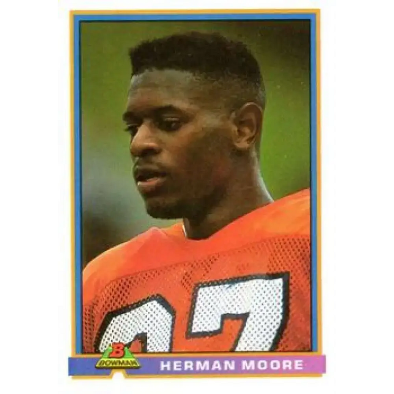 1991 Bowman #158 Herman Moore NM-MT RC Rookie Detroit Lions Football Card - Football Card Single
