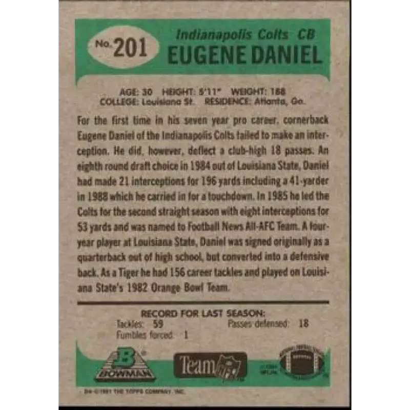 1991 Bowman #201 Eugene Daniel NM-MT Indianapolis Colts Football Card - Football Card Single