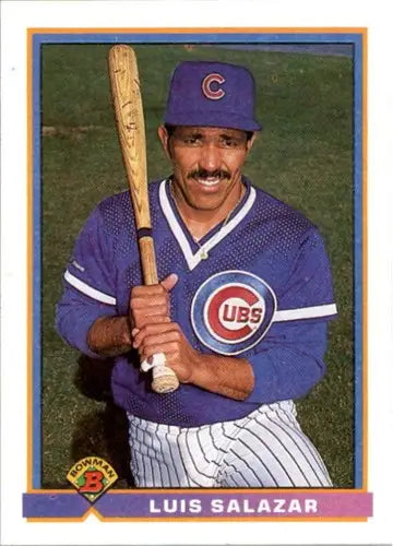 Vintage 1990 Bowman Luis Salazar Cubs baseball card with original gloss from Simply Sandoval sports cards