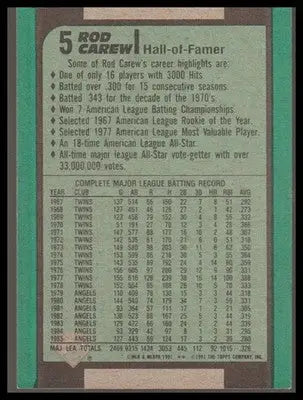 1991 Bowman #5 Rod Carew