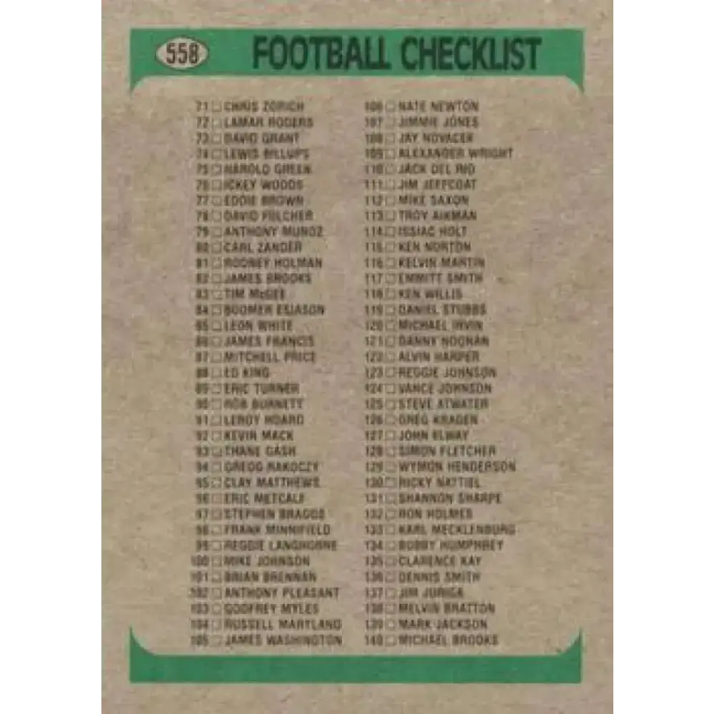 1991 Bowman #558 Checklist 1-140 NM-MT Football Card - Football Card Single