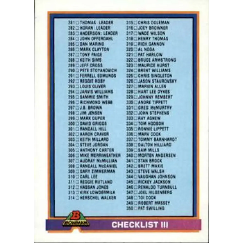 1991 Bowman #560 Checklist 281-420 NM-MT Football Card - Football Card Single