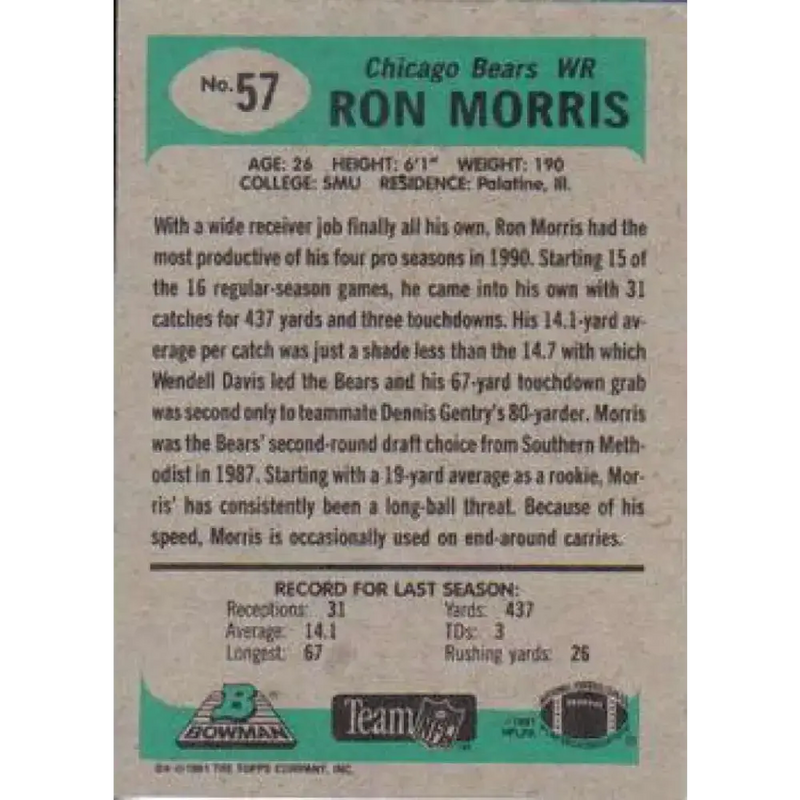 1991 Bowman #57 Ron Morris NM-MT Chicago Bears Football Card - Football Card Single