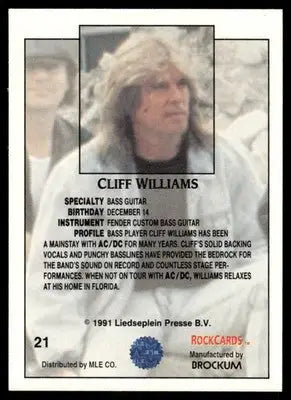 1991 Brockum RockCards Cliff Williams #21 - Other