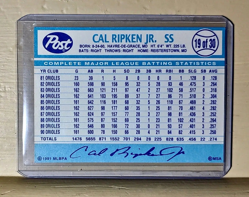 1991 Cal Ripken Jr Post Slugfest #19 MLB Baseball Card Baltimore Orioles