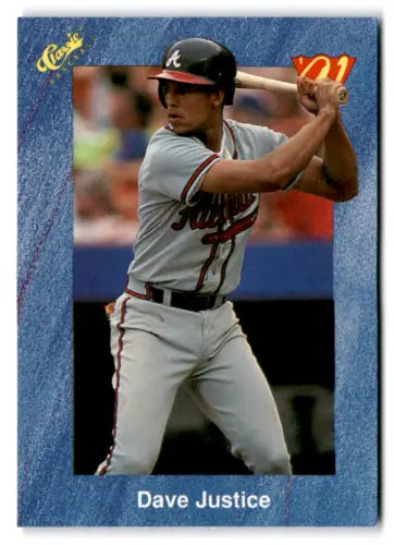 Original gloss 1991 Classic I T11 David Justice baseball card for Braves collectors