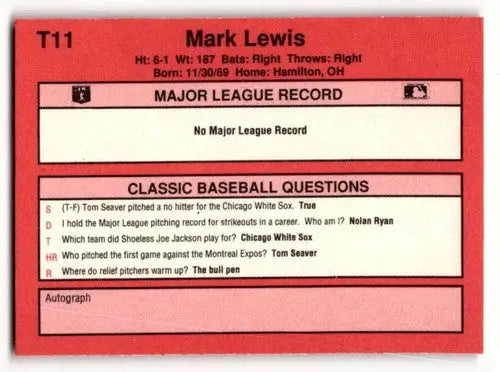 1991 Classic II #T11 Mark Lewis Cleveland Indians Baseball Cards ID:52724 - Baseball Card Single