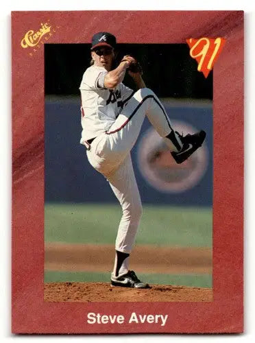 Original gloss T26 Steve Avery Atlanta Braves baseball card front view