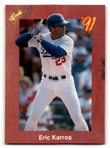 Original gloss T36 Eric Karros Los Angeles Dodgers baseball card in 1991 Classic II