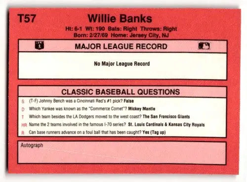 1991 Classic II #T57 Willie Banks Minnesota Twins Baseball Cards ID:52754 - Baseball Card Single