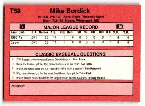 1991 Classic II #T58 Mike Bordick Oakland Athletics Baseball Cards ID:52753 - Baseball Card Single