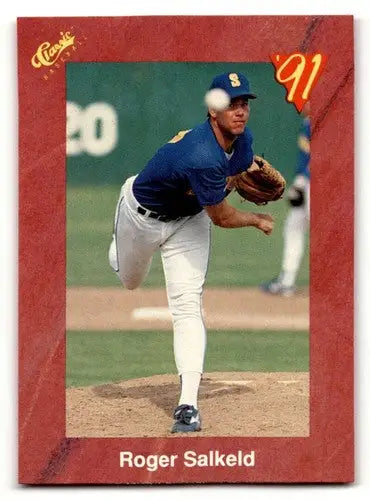 Original gloss T59 Roger Salkeld Seattle Mariners baseball card from 1991 Classic II series