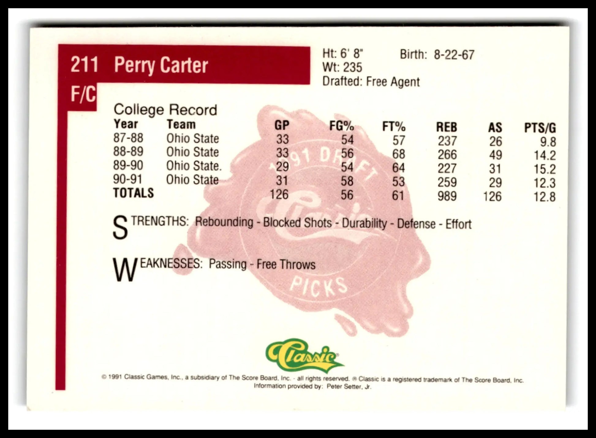 1991 Classic Multi-Sport Four Sport Perry Carter #211 - Other