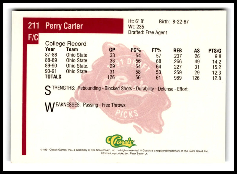 1991 Classic Multi-Sport Four Sport Perry Carter #211 - Other