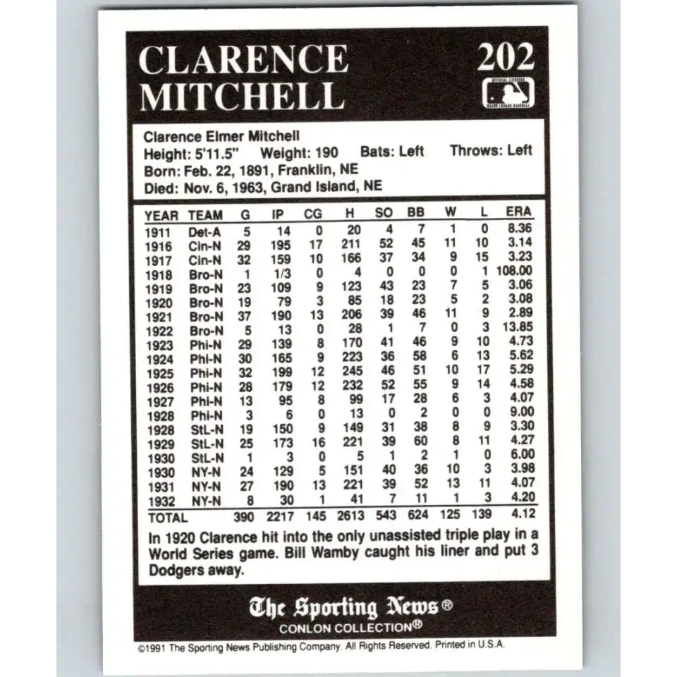 1991 Conlon Collection #202 Clarence Mitchell EX Excellent Brooklyn Dodgers Baseball Card - Baseball Card Single