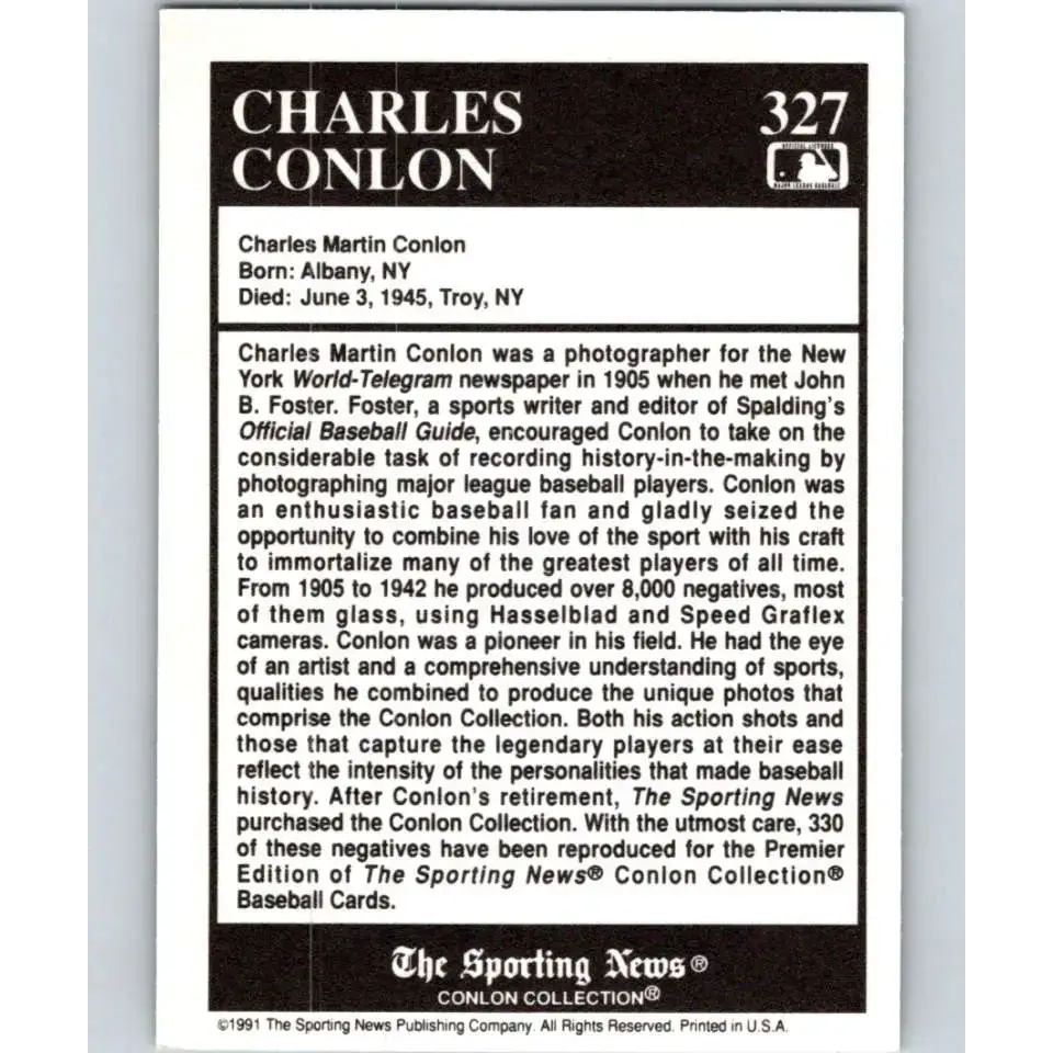 1991 Conlon Collection #327 Charles Conlon EX Excellent Baseball Card - Baseball Card Single