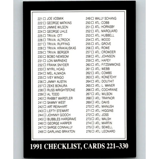1991 Conlon Collection #330 Checklist 221-330 EX Excellent Baseball Card - Baseball Card Single
