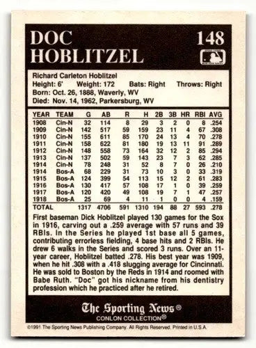 Vintage baseball card from Conlon Collection TSN featuring Dick Hoblitzell Boston Red Sox