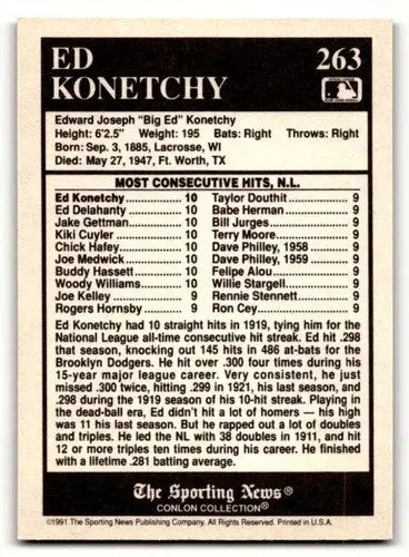 1991 Conlon Collection TSN #263 Ed Konetchy Philadelphia Phillies Ba ID:52997 - Baseball Card Single