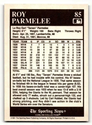 1991 Conlon Collection TSN #85 Roy Parmelee St. Louis Cardinals Base ID:52926 - Baseball Card Single