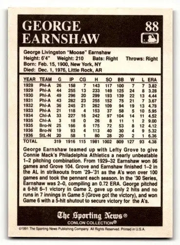 1991 Conlon Collection TSN #88 George Earnshaw St. Louis Cardinals B ID:52924 - Baseball Card Single