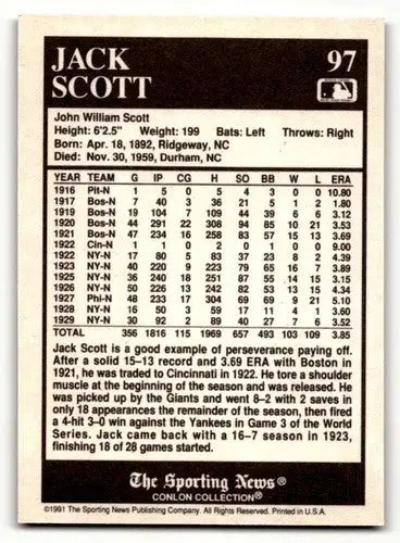 1991 Conlon Collection TSN #97 Jack Scott Pittsburgh Pirates Basebal ID:52920 - Baseball Card Single
