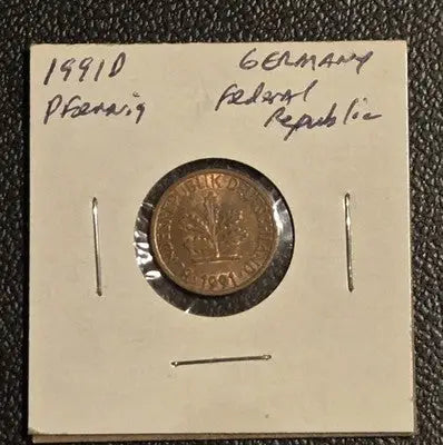 1991 D Germany 1 Pfennig - Uncirculated - Munich Mint - Pre-Euro Coin
