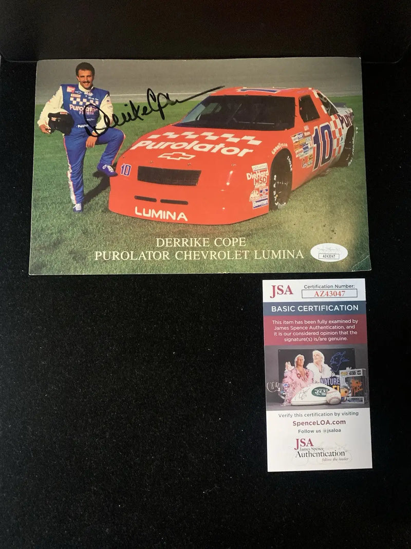 Signed Derrike Cope racing memorabilia for 1991 Purolator Chevrolet Lumina cope 6x9 promo