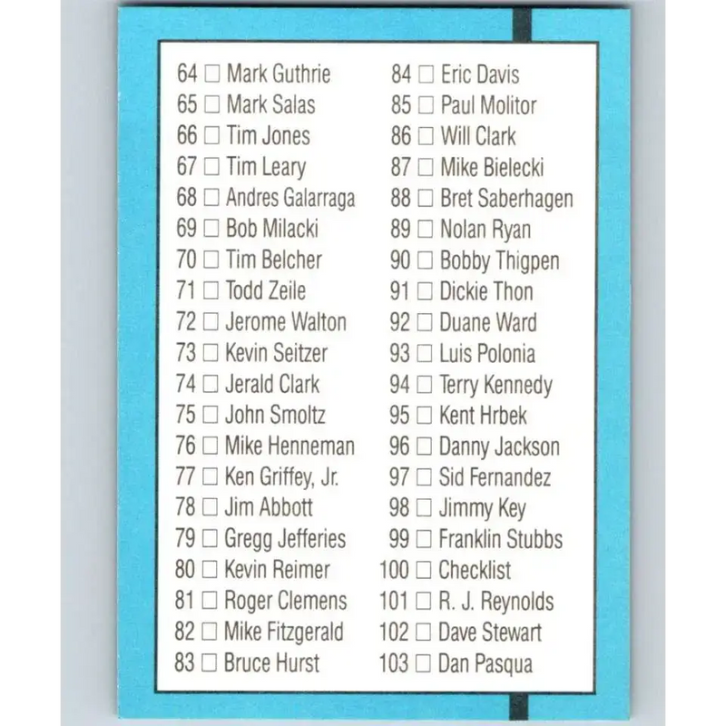 1991 Donruss #100 Checklist 28-103 NM-MT Checklist Baseball Card - Baseball Card Single