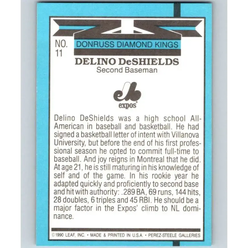 1991 Donruss #11 Delino DeShields DK NM-MT Montreal Expos Baseball Card - Baseball Card Single