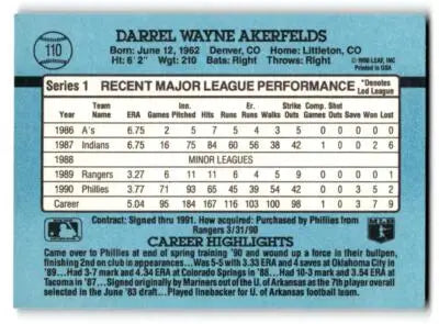 1991 Donruss #110a Darrel Akerfelds - Baseball Card Single