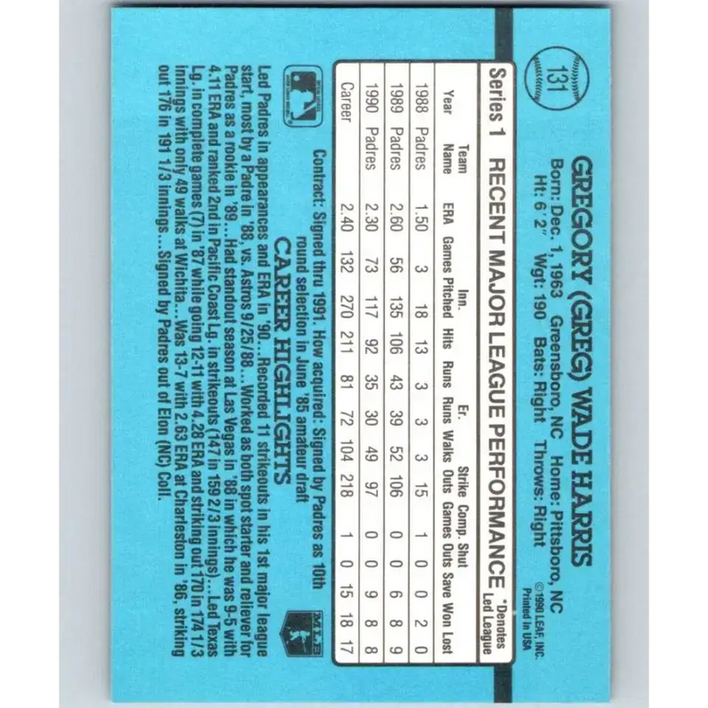1991 Donruss #131 Greg Harris NM-MT San Diego Padres Baseball Card - Baseball Card Single