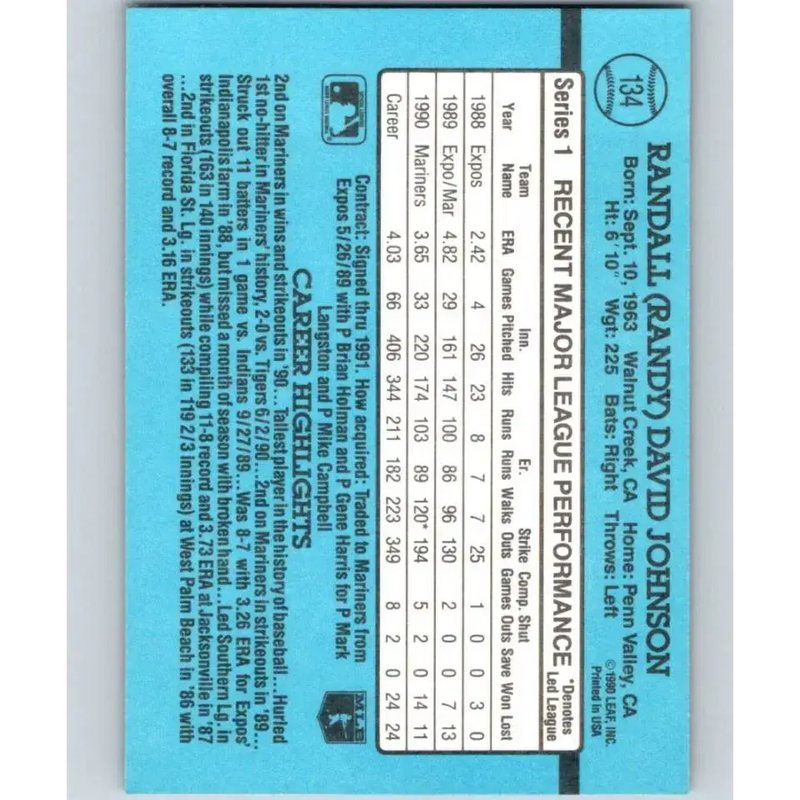 1991 Donruss #134 Randy Johnson NM-MT Seattle Mariners Baseball Card - Baseball Card Single