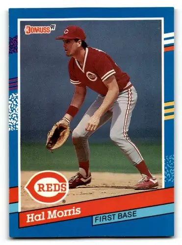 Hal Morris Cincinnati Reds baseball card from 1991 Donruss series, NM/EX condition
