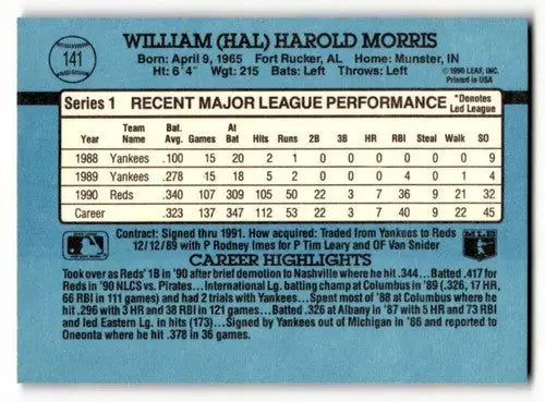1991 Donruss #141 Hal Morris Cincinnati Reds Baseball Cards EX/NM ID:55336 - Baseball Card Single