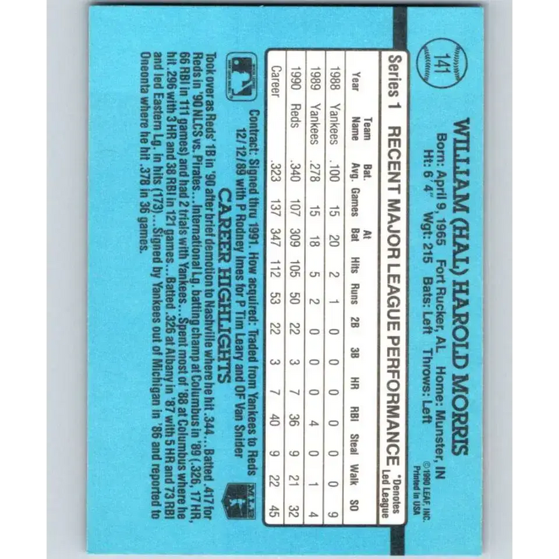 1991 Donruss #141 Hal Morris NM-MT Cincinnati Reds Baseball Card - Baseball Card Single