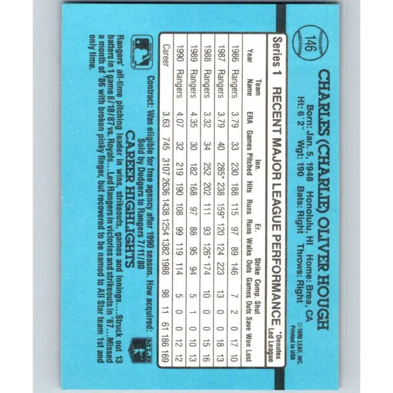 1991 Donruss #146 Charlie Hough NM-MT Texas Rangers Baseball Card - Baseball Card Single