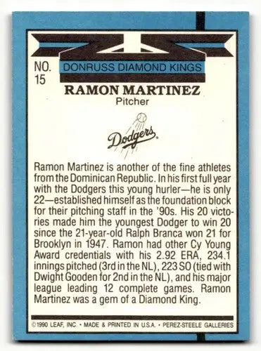 Original gloss Ramon Martinez Los Angeles Dodgers baseball card from 1991 Donruss