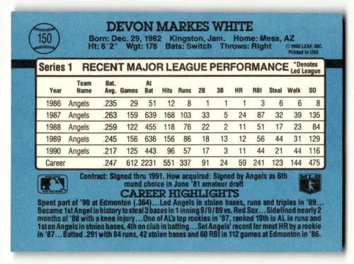 1991 Donruss #150 Devon White California Angels Baseball Cards EX/NM ID:57674 - Baseball Card Single
