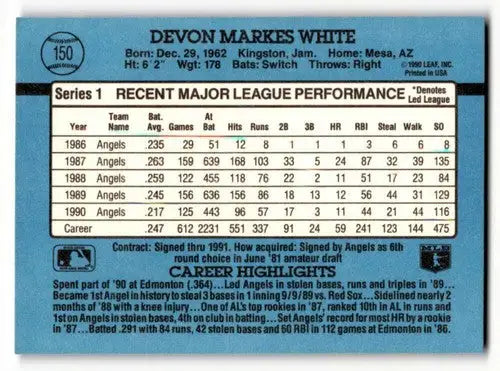 1991 Donruss #150 Devon White California Angels Baseball Cards EX/NM ID:57724 - Baseball Card Single